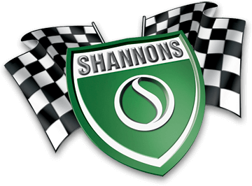 Shannons classic car insurance logo with checkered flags – Australian automotive insurance brand for car enthusiasts and motoring events.